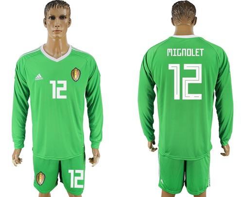 Belgium #12 Mignolet Green Long Sleeves Goalkeeper Soccer Country Jersey - Click Image to Close